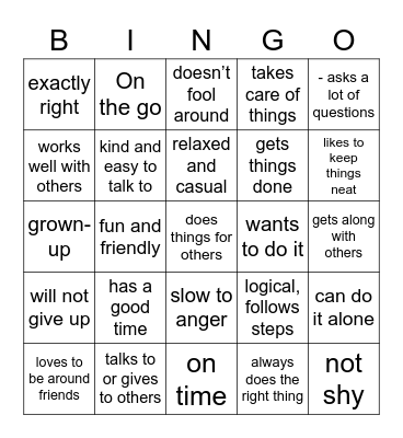 CBT skill 1 Bingo Card