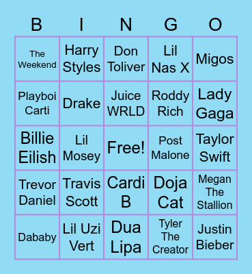 Name that Artist Bingo Card