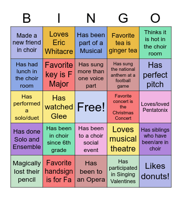 Choir Bingo Card