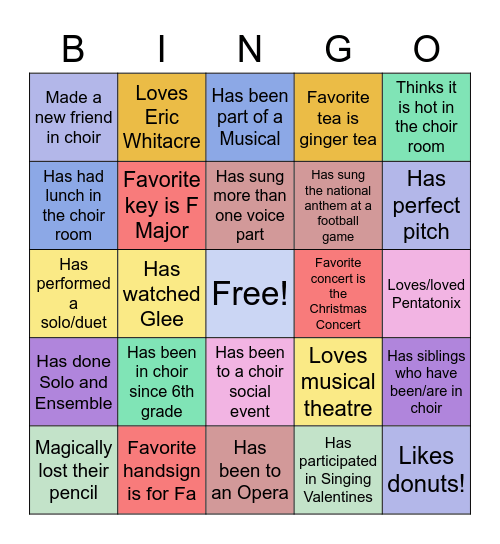 Choir Bingo Card