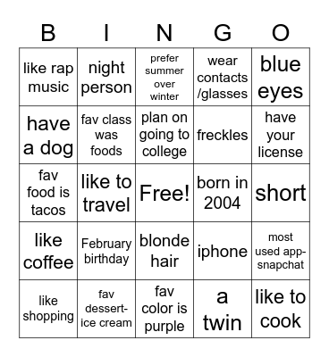 Untitled Bingo Card