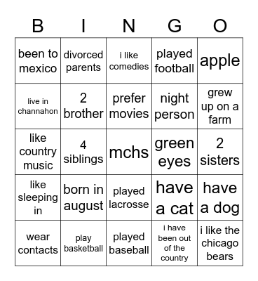 Untitled Bingo Card