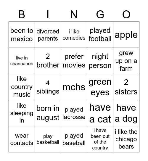 Untitled Bingo Card
