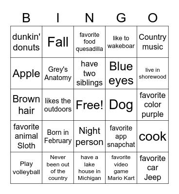 Untitled Bingo Card