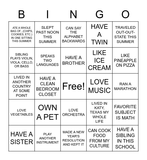 Get to Know You Bingo Card