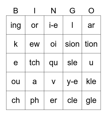 Phonics Bingo Card