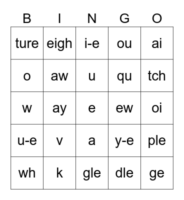 Phonics Bingo 3 Bingo Card