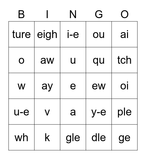 Phonics Bingo 3 Bingo Card