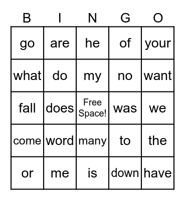 PLUS Sight Words Lesson 6-10 Bingo Card