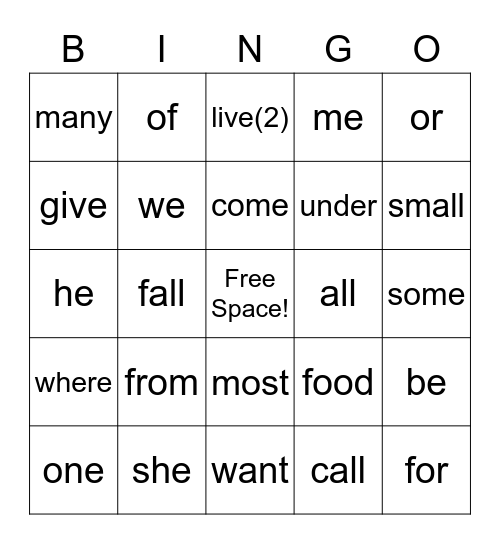 PLUS Sight Words Lesson 6-10 Bingo Card