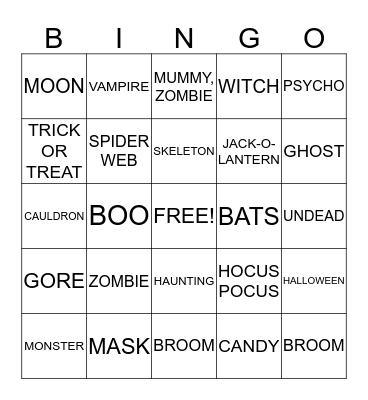 MCHC HALLOWEEN BINGO Card