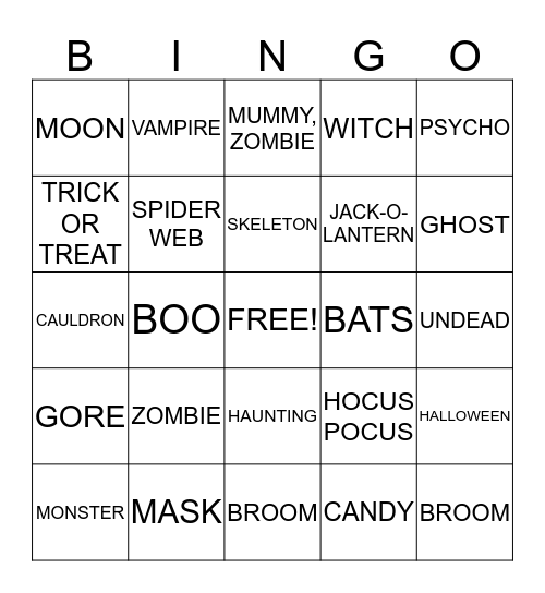 MCHC HALLOWEEN BINGO Card