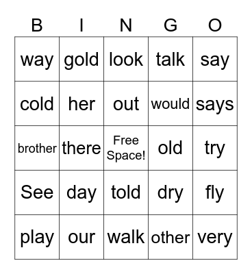 PLUS Sight Words Lesson 11-15 Bingo Card