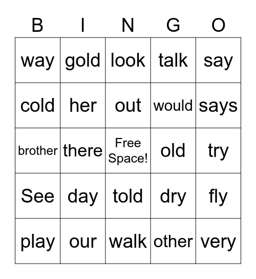 PLUS Sight Words Lesson 11-15 Bingo Card