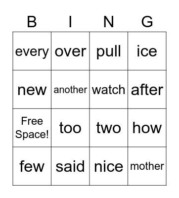 PLUS Sight Words Lesson 16-20 Bingo Card