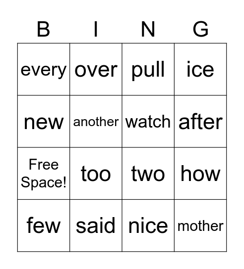 PLUS Sight Words Lesson 16-20 Bingo Card