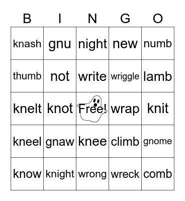 Ghost Letters Bingo Card