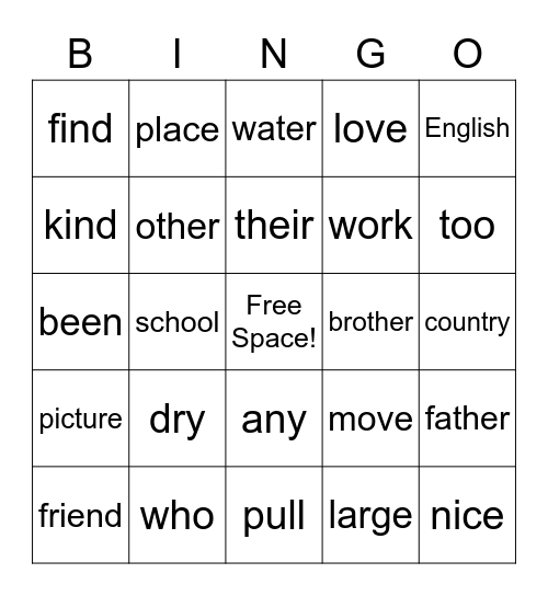 PLUS Sight Words Lesson 21-25 Bingo Card