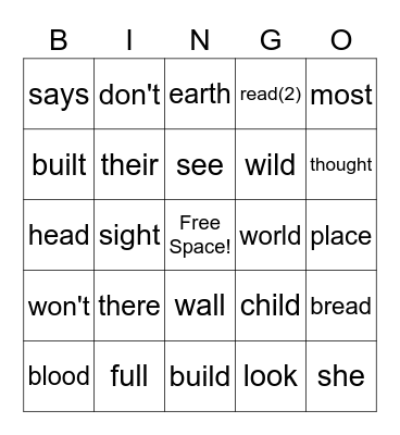 PLUS Sight Words Lesson 26-30 Bingo Card