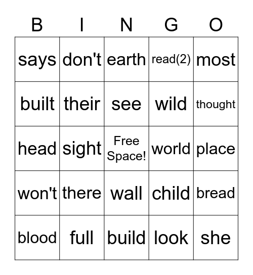 PLUS Sight Words Lesson 26-30 Bingo Card