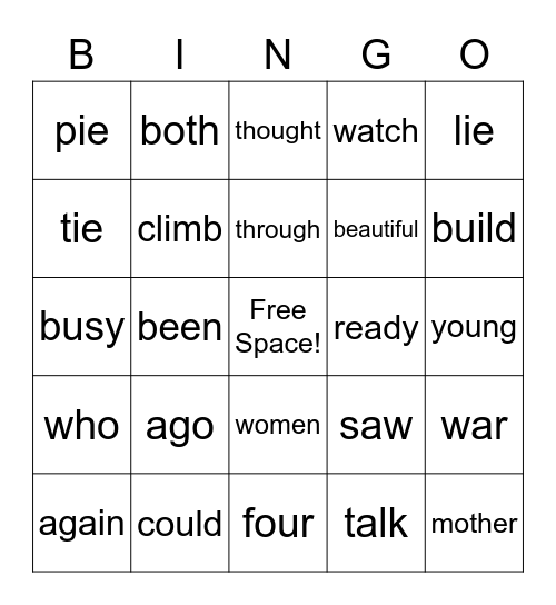 PLUS Sight Words Lesson 31-35 Bingo Card