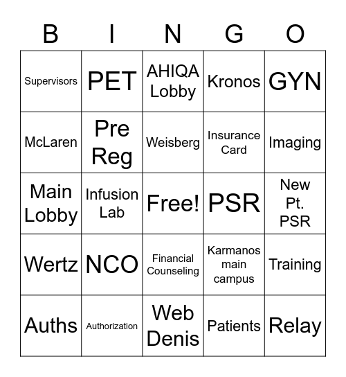 Patient Access Week 2020 Bingo Card