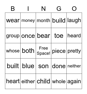PLUS Sight Words Lesson 46-50 Bingo Card