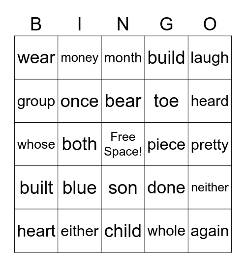 PLUS Sight Words Lesson 46-50 Bingo Card