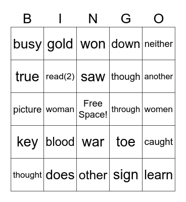 PLUS Sight Words Lesson 51-55 Bingo Card