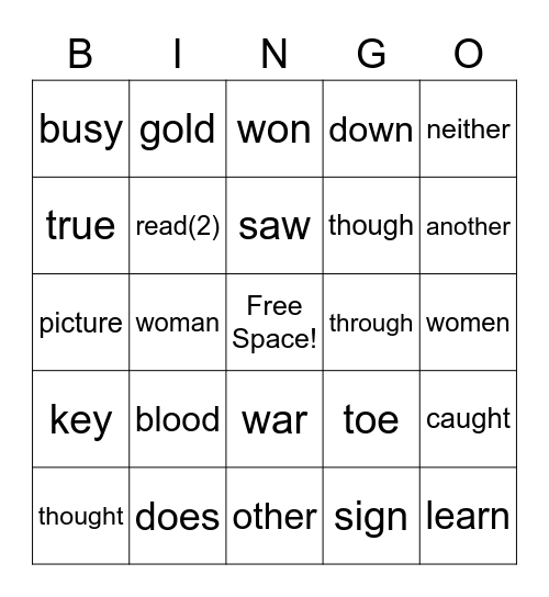 PLUS Sight Words Lesson 51-55 Bingo Card