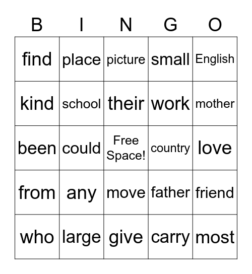 PLUS Sight Words Lesson 21-25 Bingo Card