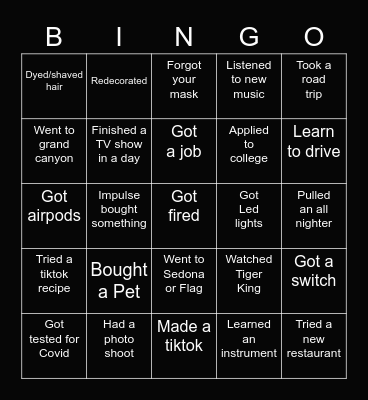 Quarantine BINGO Card