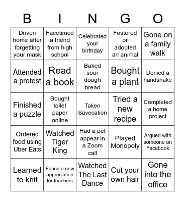 COVID BINGO Card