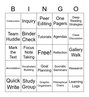 AVID Bingo Card