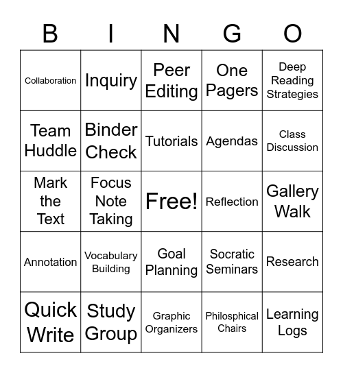 AVID Bingo Card