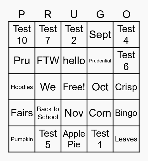 Fall Appreciation Prugo Bingo Card