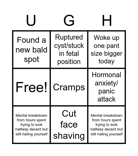 PCOS Late for work Bingo Card