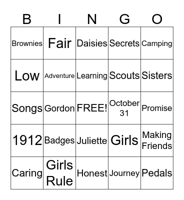 Juliette's Birthday Party Bingo Card