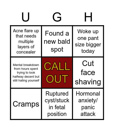 PCOS Late for work Bingo Card