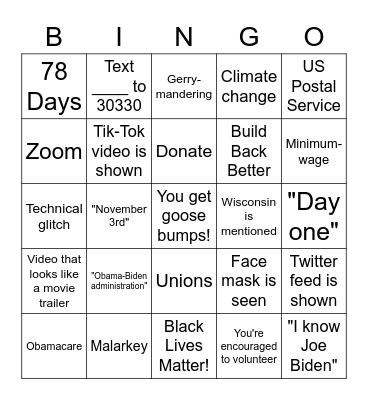 DNC Night 1 Bingo Card