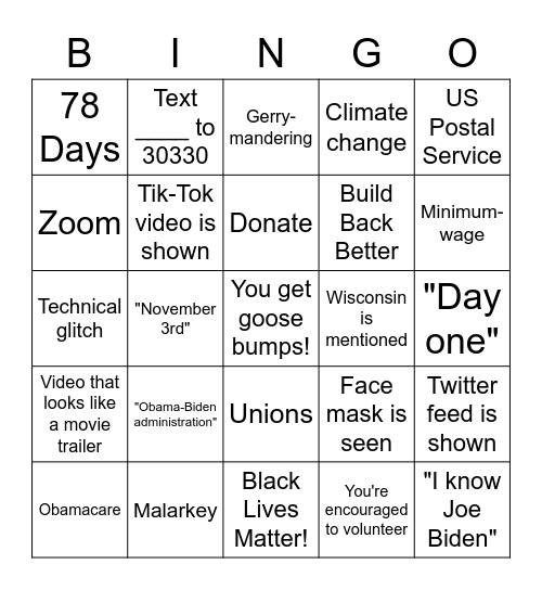 DNC Night 1 Bingo Card