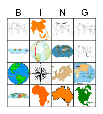 Continents and Oceans Bingo Card