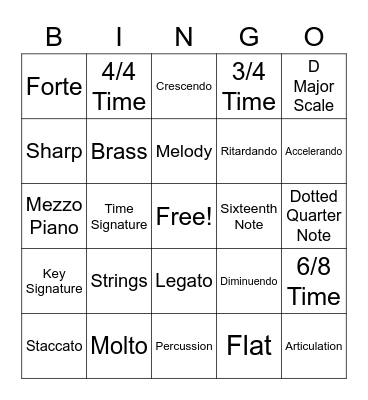 8th Grade Music Bingo Card