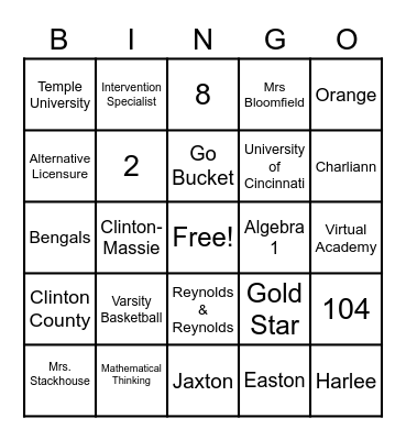 Intro to Mrs. Stackhouse Bingo Card