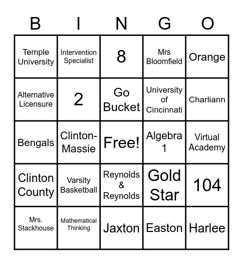 Intro to Mrs. Stackhouse Bingo Card