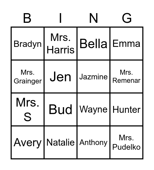 Name Bingo Card