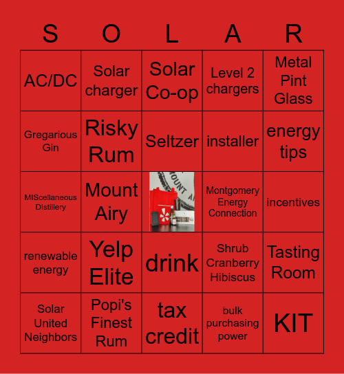 Yelp's Solar Happy Hour Bingo Card