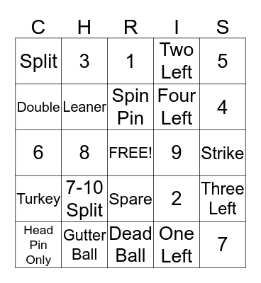 Grooms Dinner Bowling Bingo Card