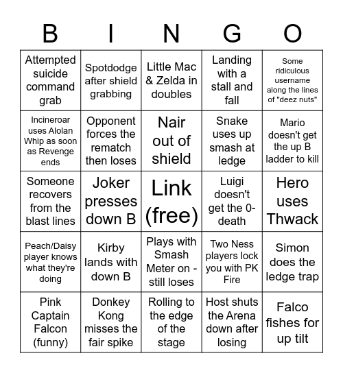 Smash Online Bingo 2 Bingo Card