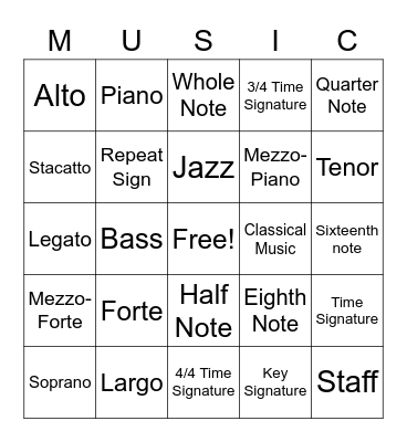 Musical Terms Bingo Card